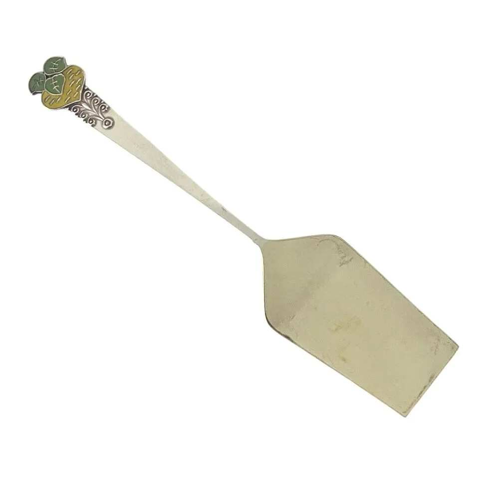 Vintage Soviet Russian Repka 6 Tea Spoon Cake Shovel Enamel Melchior Cupronickel